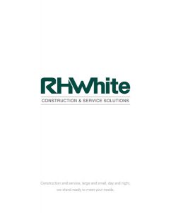 Front cover of corporate brochure for commercial construction company R.H. White Construction servicing the Worcester, MA area