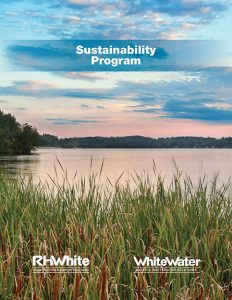 Front cover of RHW Sustainability Brochure for commercial construction company R.H. White Construction servicing the Worcester, MA area